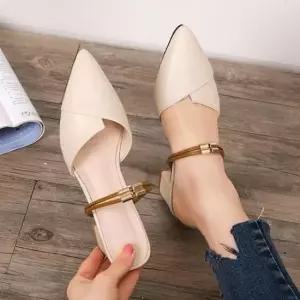 블로퍼 2컬러 레더 스트랩 통굽 슬링백 뮬