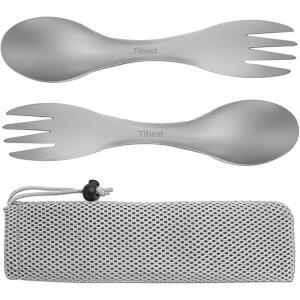 타이베스트 2 in 1 티타늄 스푼 및 포크 콤보 배낭여행 도구 캠핑 등 가벼운 (2팩)
