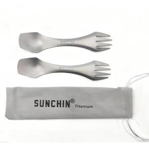 순친 티타늄 3 in 1 포크, 스푼, 나이프, 다기능, 배낭 여행용 캠핑 도구 세트, 포크 & 휴대용 가방 포함