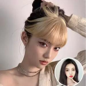 포인트 금발 앞머리 뱅 제니 가발 반 앞머리부분가발