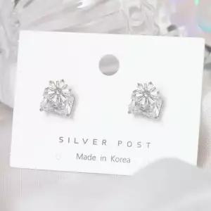 스퀘어 큐빅 꽃 실버 92.5 은침 귀걸이 은침귀걸이