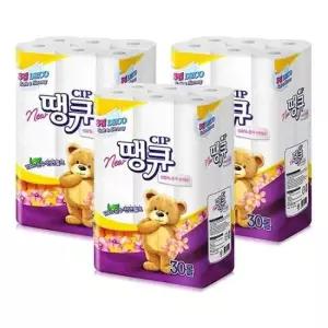 화장실휴지 (무료배송)땡큐 3겹 30롤 휴지x3개