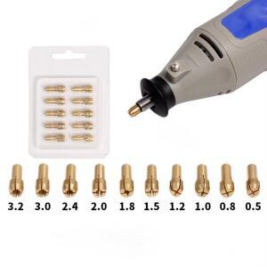 10피스 드릴 척 어댑터 0.5mm-3.2mm Dremel 용 미니 소형 전원 회전 도구 마이크로 콜레트 황동