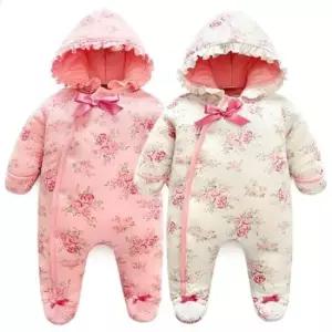 신생아외출복 (겨울용)장미패턴 후드 아동방한우주복 310166