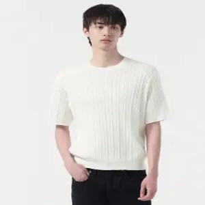 무신사 스탠다드 케이블 크루 넥 반소매 니트 아이보리 5325781