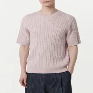 무신사 스탠다드 케이블 크루 넥 반소매 니트 데저트 핑크 833737