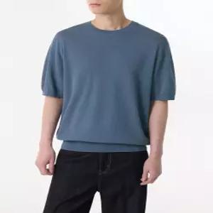 무신사 스탠다드 쿨 터치 크루 넥 반소매 니트 블루 그레이 3967495