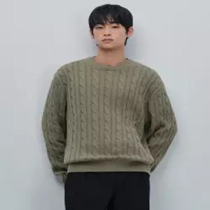 무신사 스탠다드 코튼 케이블 크루 넥 니트 세이지 429899