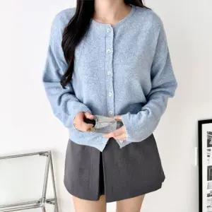 라새나 베이직 라운드넥 데일리 가디건울 니트 데일리간 겨울 절기 브이넥 카라 캐시울