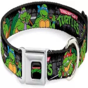 십대 돌연변이 닌자 거북이 버클 다운 안전벨트 도그 칼라 - 하수구/TMNT 로고의 클래식 그룹 포즈4 폭