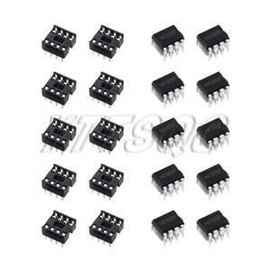 20개각 10개 NE555 IC 타이머 프로그래밍 발진기 칩 및 8핀 DIP 소켓