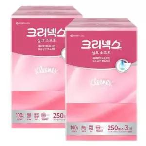 대용량티슈 크리넥스 실크소프트 미용티슈 각티슈 250매 x3입x2팩