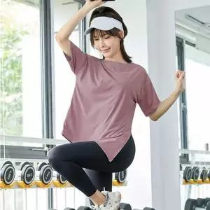 트임 반팔 요가복 스판원단 요가 헬스 캐주얼 유니크 반팔상의 롤링상의 (WC15715)