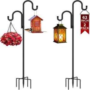GARGENTOL 야외용 더블 셰퍼드 후크 5개의 갈래 베이스가 있는 버드 피더 폴 랜턴용 헤비 듀티 가든 윈드