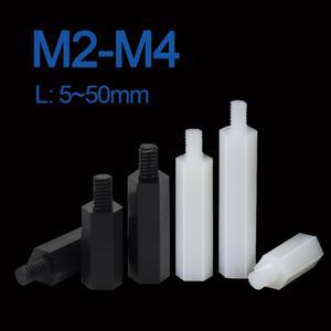 2050pcs 남성-여성 흰색검정색 PCB 나일론 스탠드 오프 스페이서 M2 M2.5 M3 M4 x L  6 열 플라스틱 간격
