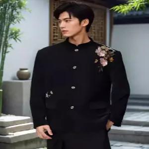 남성 트렌디 아이템 정장자켓 모란나비자수 차이나카라 정장 코트 신랑 결혼식 상의 N51Z1R HT1