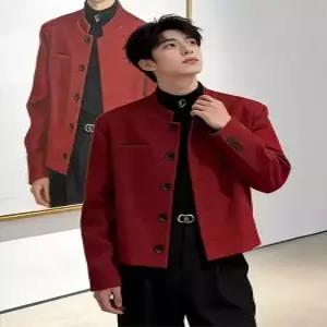 남성 트렌디 아이템 정장자켓 패드 쇼트 정장 코트 봄가을 결혼식 코디 차이나 재킷 HT1