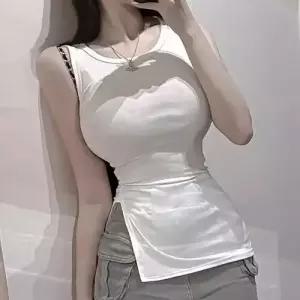 여사친 스러운 티셔츠 트임 몸매가 드러나는 민소매티 나시 민소매 DUCHI1