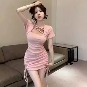 원피스 스커트 하계 힙업 여자미니스커트 셔링 타이트한 슬림핏 스트링 ible2