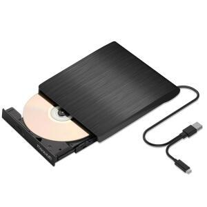 MHAHUM 노트북용 외장 CD /DVD + /-RW 드라이브, USB 3.0 및 USB-C 휴대용 라이터 버너 리더, PC와 호환되는 초슬림 DVD Pro /Air, Windows 11 /10 /8 /7, Linux(블랙)