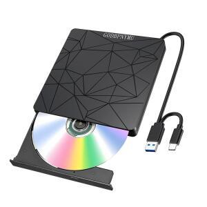 GODBPNYMU 외장 DVD 드라이브 USB 3.0 USB-C CD 버너 /DVD 플레이어 광학 드라이브, 노트북 및 PC용 휴대용 디스크 복사기, Windows 7 /8 /10 /11, Linux Mac OS와 호환됨