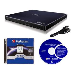 50GB 버바팀 M-디스크 BD-R DL 및 사이버링크 버닝 소프트웨어가 포함된 소매 상자 번들의 LG 6X WP50NB40 외장 휴대용 블루레이 버너