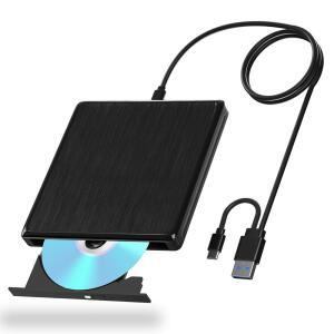 노트북용 외장 CD/DVD 드라이브, USB 3.0 및 Type-C 드라이브 DVD 버너, 확장 데이터 케이블이 있는 외장, Mac OS Windows Linux용 휴대용 CD 버너