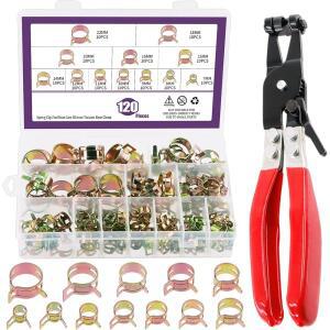 120Pcs 7-22mm 스프링 호스 클램프  회전 플랫 밴드  플라이어 분류 키트 진공 파이프 저압 클립