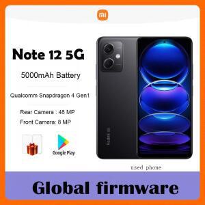 샤오미 레드미 노트 12 5G 스마트폰 48MP 글로벌 펌웨어 5000mAh 6.67인치 33W 퀄컴 스냅드래곤4 Ge1 중고