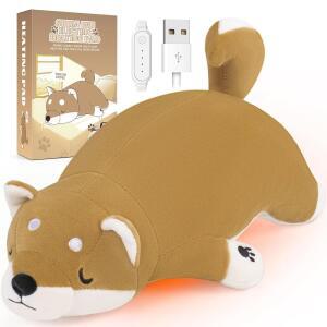생리통용 전기 온열 패드, 따뜻하고 부드러운 14인치 시바견 플러시, 핫 소프트 벨리 USB 전원, 패드 목 어깨 , 딸 아내 선물