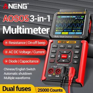 ANENG AOS05 오실로스코프 멀티미터 다기능 3-in-1 50MHz 대역폭 200MSa/s 샘플링 듀얼 채널 스마트 감지기