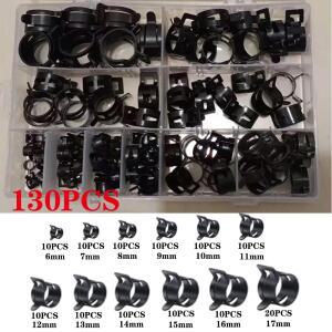 130PCS 6-17mm 스프링 밴드  액션  라인 실리콘 진공 호스 파이프 클램프 저압 에어 클립 패스너 구색 키트