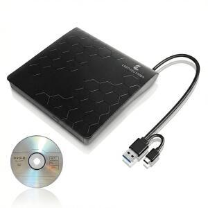 외장 DVD 드라이브 USB 3.2 1세대 슬림 휴대용 CD/DVD 버너, 노트북 데스크톱용 고속 광학 라이터, Windows/ 용 플러그 앤 플레이 미디어 플레이어, 블랙, 백업용 4.7GB 포함