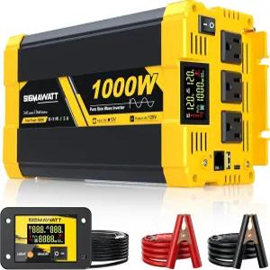 1000W 순수 사인파 인버터 12V DC에서 120V AC 전원 노트북 태블릿 프린터 슬로우 쿠커 소형 믹서 자동차