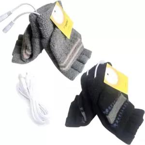 여성용 및 남성용 2팩 USB 온열 장갑 Mitten 겨울용 따뜻한 손 노트북 뜨개질 전체 절반 손가락 없는 워머