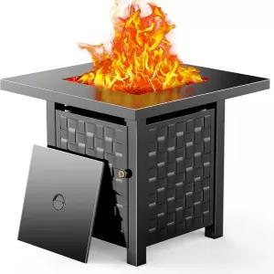 28인치 프로판 파이어 피트 테이블 50 000 BTU 2 in 1 금속 테이블탑 조절 가능한 불꽃 파티오 정원 마당