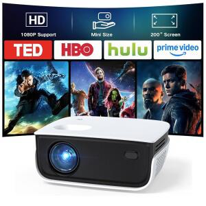 미니 프로젝터 NICPOW 업그레이드 휴대용 HDMI 200인치 야외 야외용 스틱 침실 휴대폰 지원 USB와 호환 게임 1080P 영화 가능 소형 PS5 가정 TV