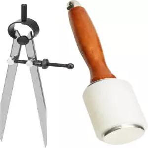 QWORK 가죽 조각 망치 세트 DIY 공예 수학 나침반 드로잉 제도 스탬핑 및 재봉용 소가죽