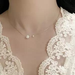 진주 패션 목걸이 진주 포인트 목걸이 레이어드 데일리 두줄 체인 여성 가느다란