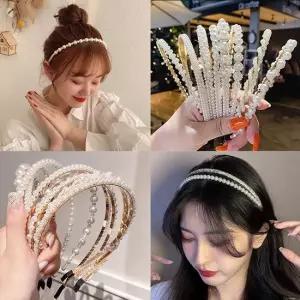 오엠티 진주 머리띠 헤어밴드 얇은 슬림 큐빅