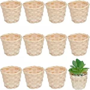 GORYCRAFT 12PCS 3 x 2.4 인치 미니 직조 대나무 바구니 부활절 위커 데스크톱 봄 달걀 피크닉 주최자 꽃