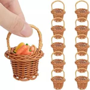 GORYCRAFT 10PCS 손잡이가 달린 미니 직조 미니어처 라탄 바구니 부활절 위커 스프링 피크닉 꽃 사탕 선물