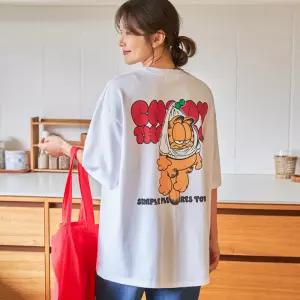[핑크시슬리] 카툰캣 백프린팅 박스 롱 반팔티