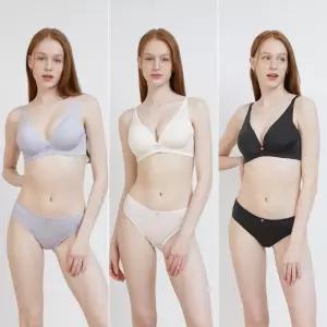 [Wonderbra] V넥 노와이어 브라팬티 6종세트 블루퍼플+오트밀+블랙 WBW4N293032_T