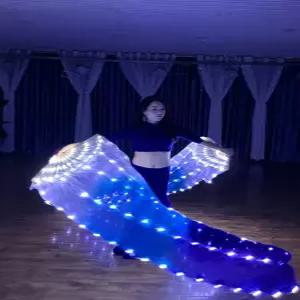 LED 발광 부채 화이트 블루 그라데이션 실크 무대 소품 공연 댄스 충전식 무용