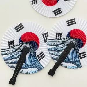 [하프클럽/]태극기 디자인 원형 접이식 휴대용 부채 1P 핸디 선풍기 대체용