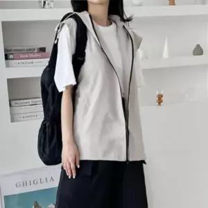 여성 오버핏 일체형 후드 베스트 자켓 바람막이 조끼