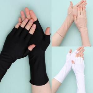 오토바이토시 남녀공용 자외선 차단 손가락없는 긴 장갑, 시원한 여름, 단색 장갑, 반 손가락 소매, 사이클링 운전 액세서리