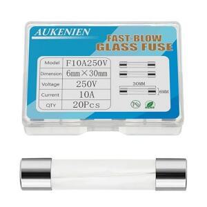 아우케니엔 6X30mm 10A 250V 유리 퓨즈 10암페어 250볼트 F10AL250V 고속 블로우 카트리지 튜브 (20개입)