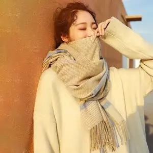 룩앳걸 여자 여성 목도리 헤링본 체크 머플러 대형 머플러숄